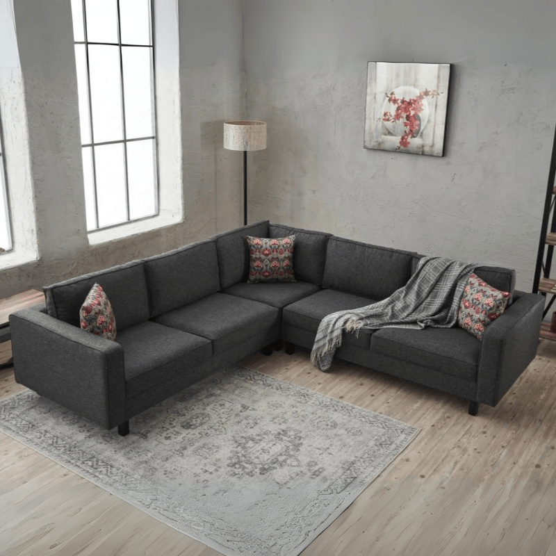 Corner sofa Kale Fabric Anthracite - five person