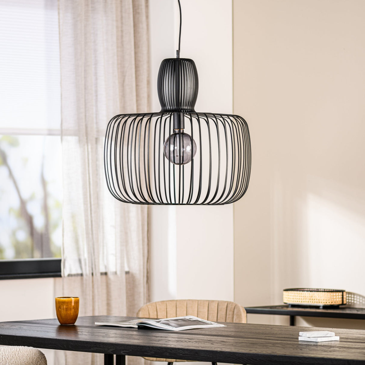 Industrial Pendant Lamp Ursul Black Metal 1-light Ø55 cm