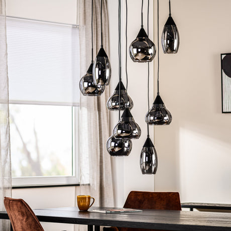 9-light Pendant Lamp Glass Smokey Stepped Kesi