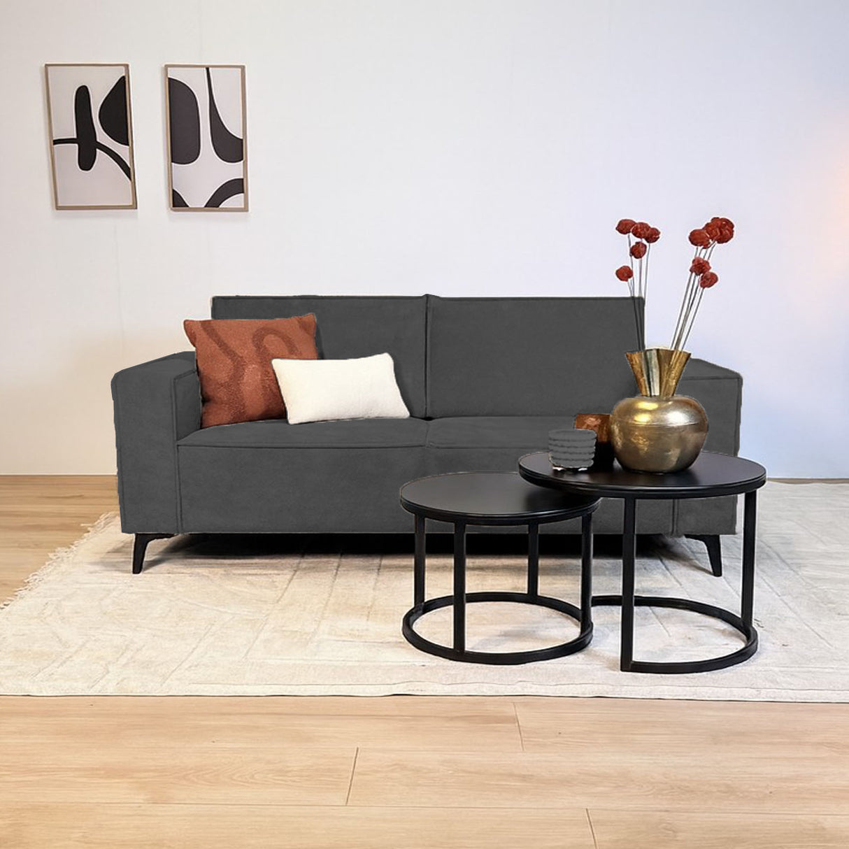 2-seater loose thick back cushions anthracite chenille Yara