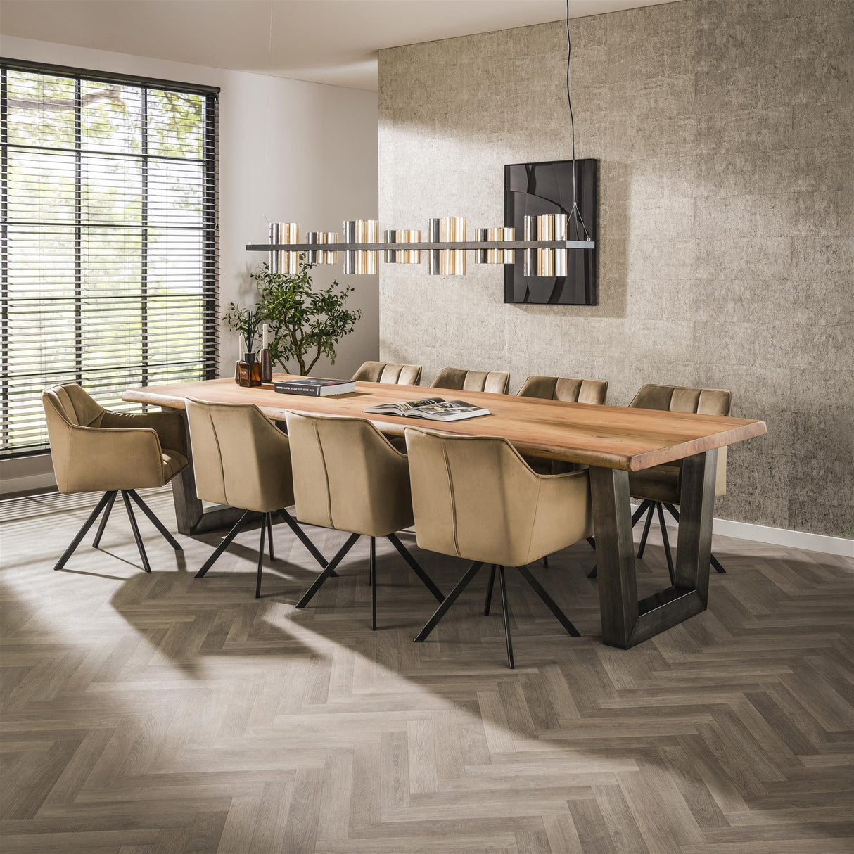 Industrial tree trunk Dining table Tristan Acacia Wood 300x100