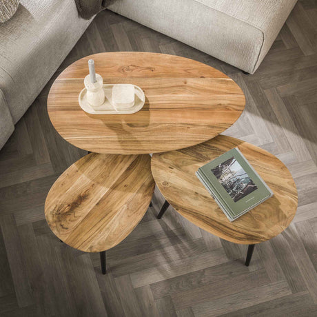 Organic coffee table set of 3 Loiza Acacia Wood Naturel