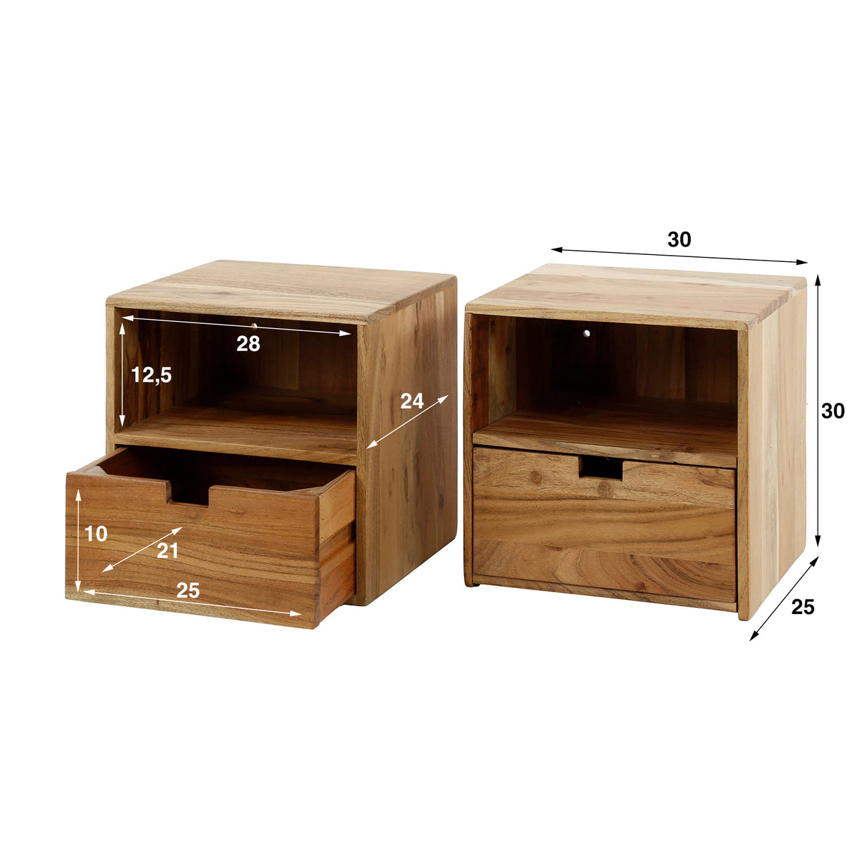 Floating Bedside Tables Set of 2 Ceriel Acacia Wood with 1 Drawer and Open Compartment