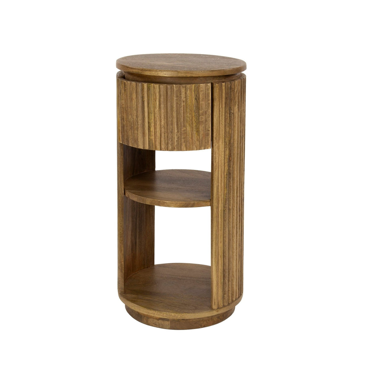Nightstand Lio Round Mango wood Sand 1 Drawer
