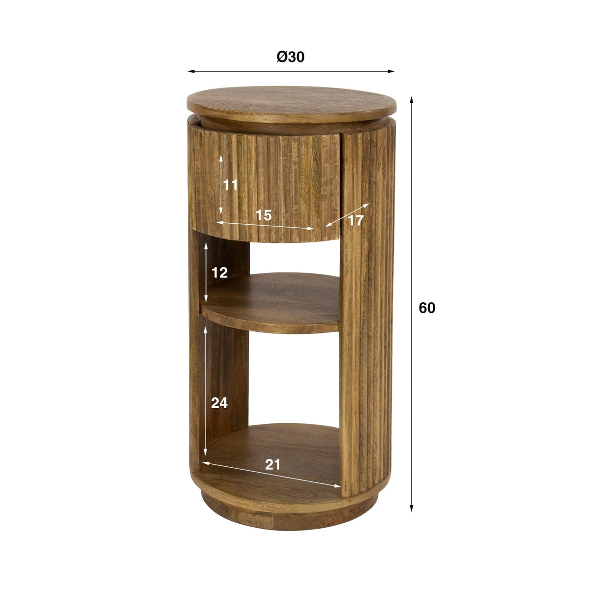 Nightstand Lio Round Mango wood Sand 1 Drawer