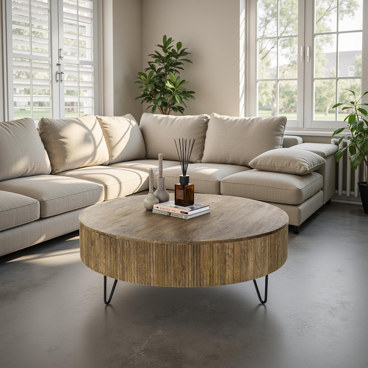 Round coffee table Mango wood Ø120 cm - Sand color