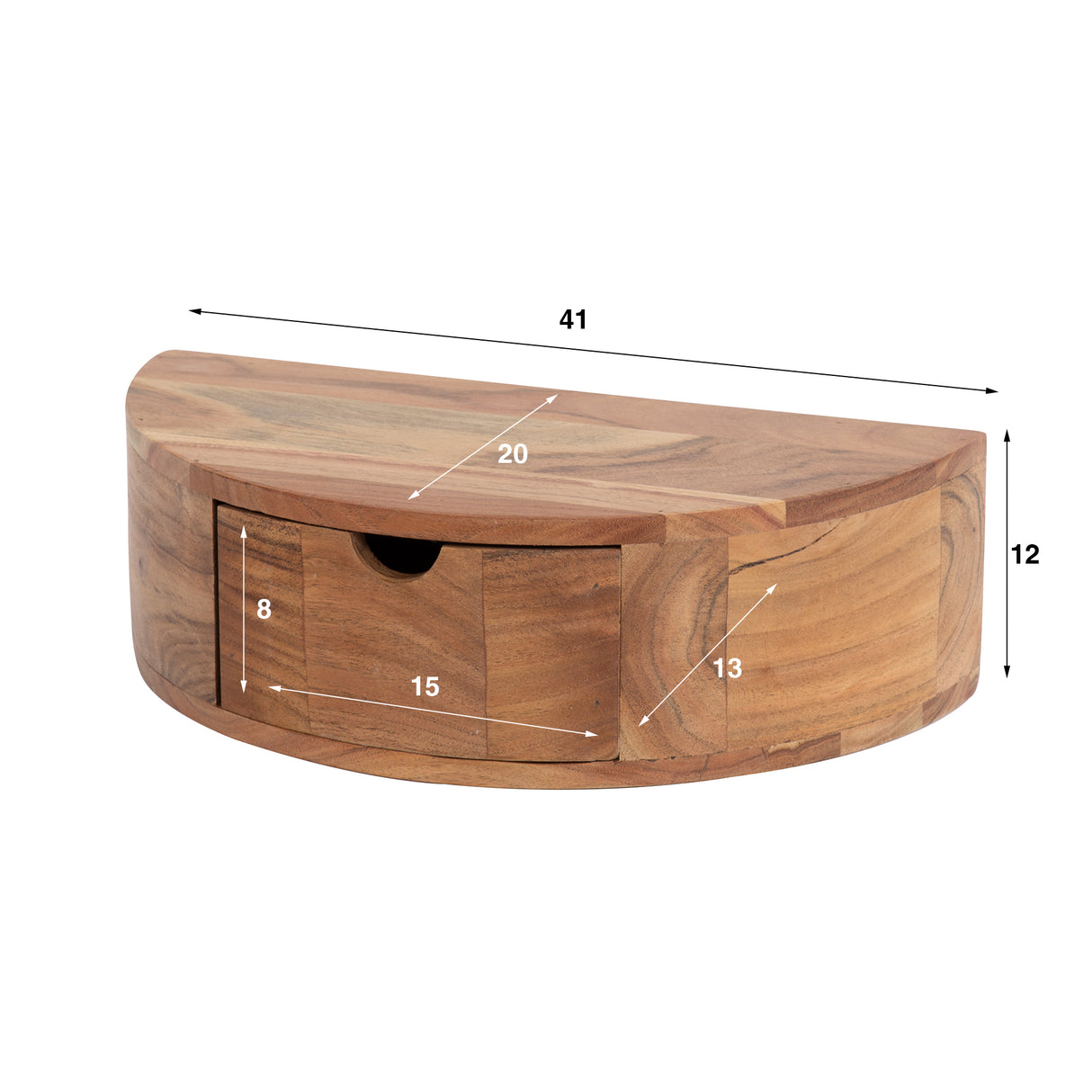 Floating Bedside Table Noa Half-round Acacia Wood