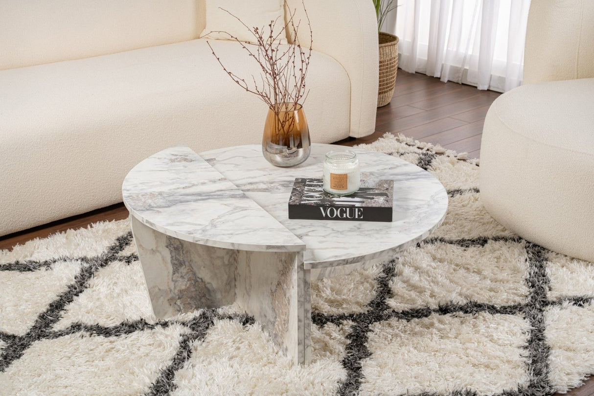 Round Coffee Table Marble Tiered Melamine 90 cm Orin