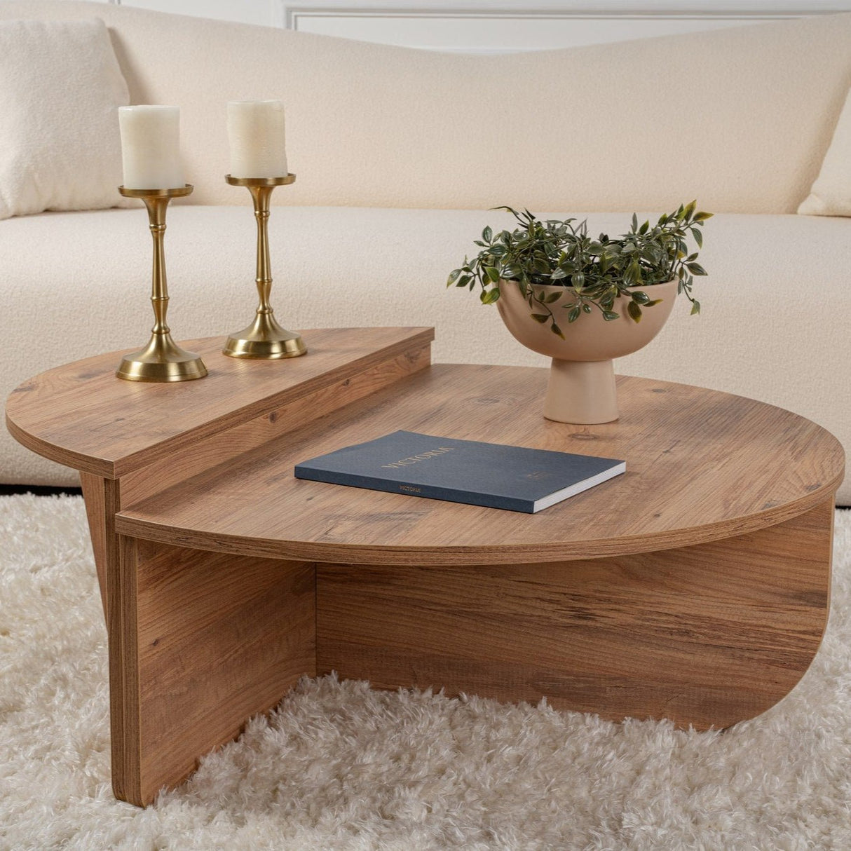 Round Coffee Table Atlantic Pinewood Stepped Melamine 90 cm Orin