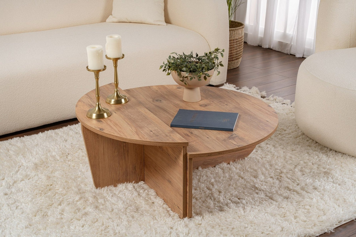 Round Coffee Table Atlantic Pinewood Stepped Melamine 90 cm Orin