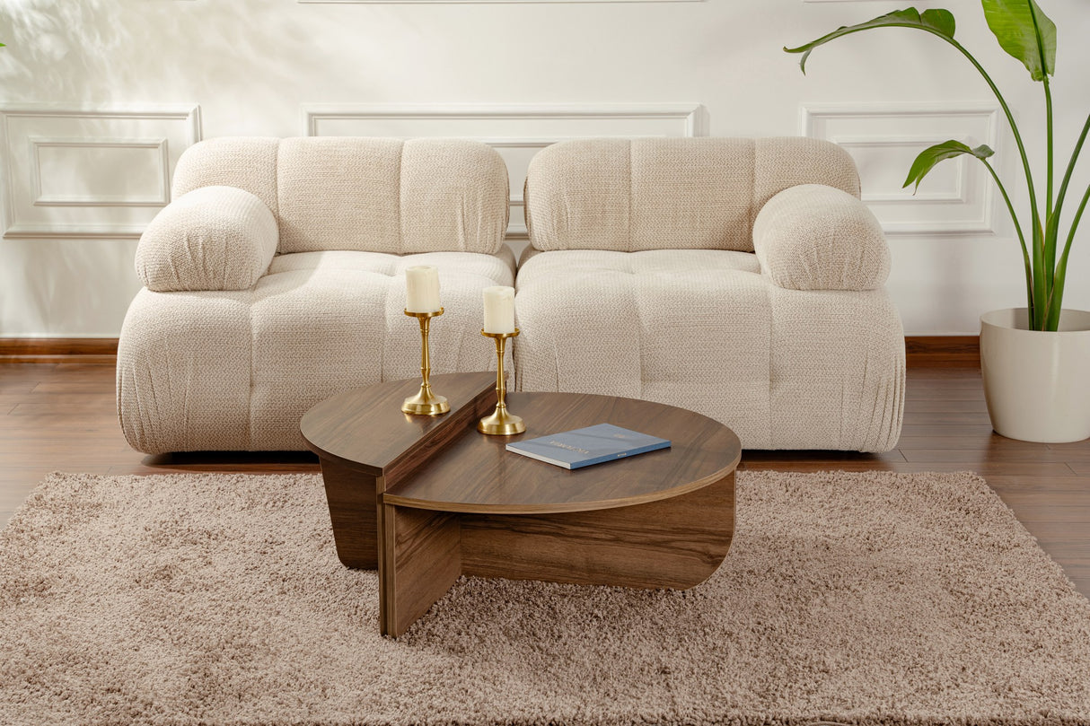 Round Coffee Table 85 cm Natural Walnut Melamine Orin