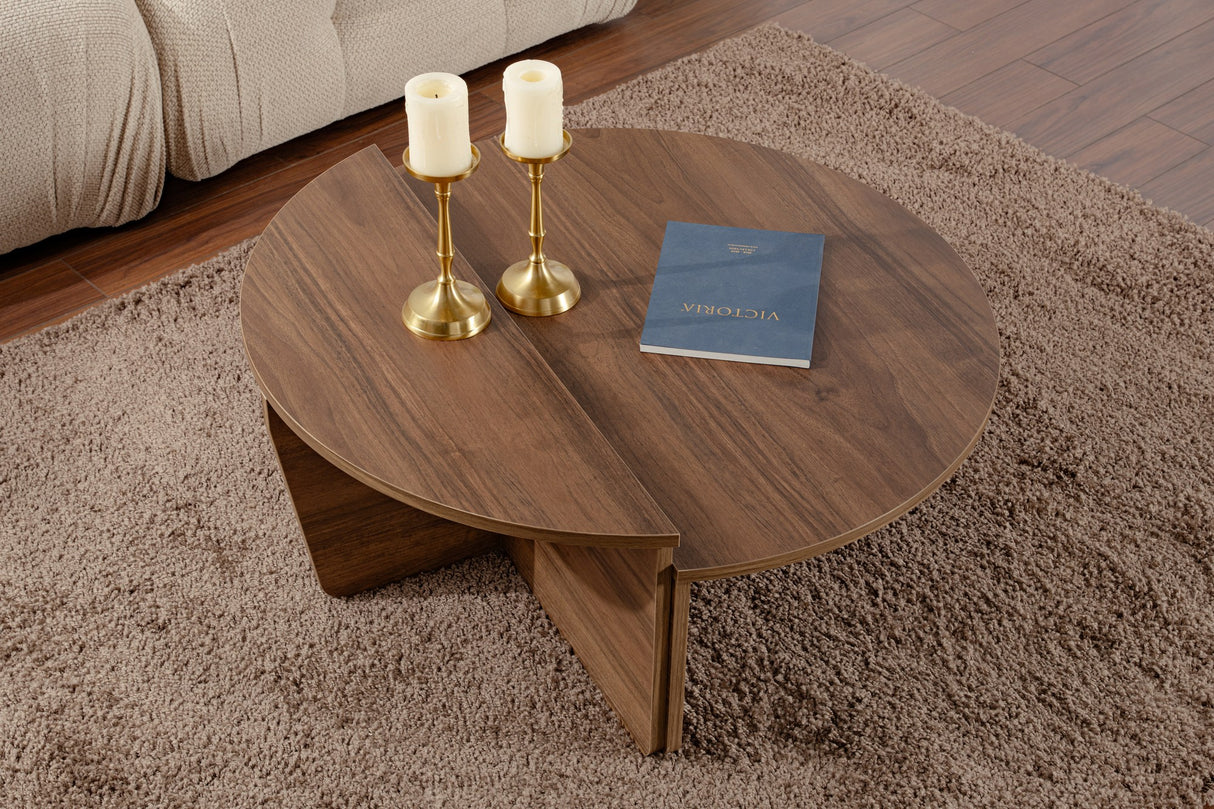 Round Coffee Table 85 cm Natural Walnut Melamine Orin