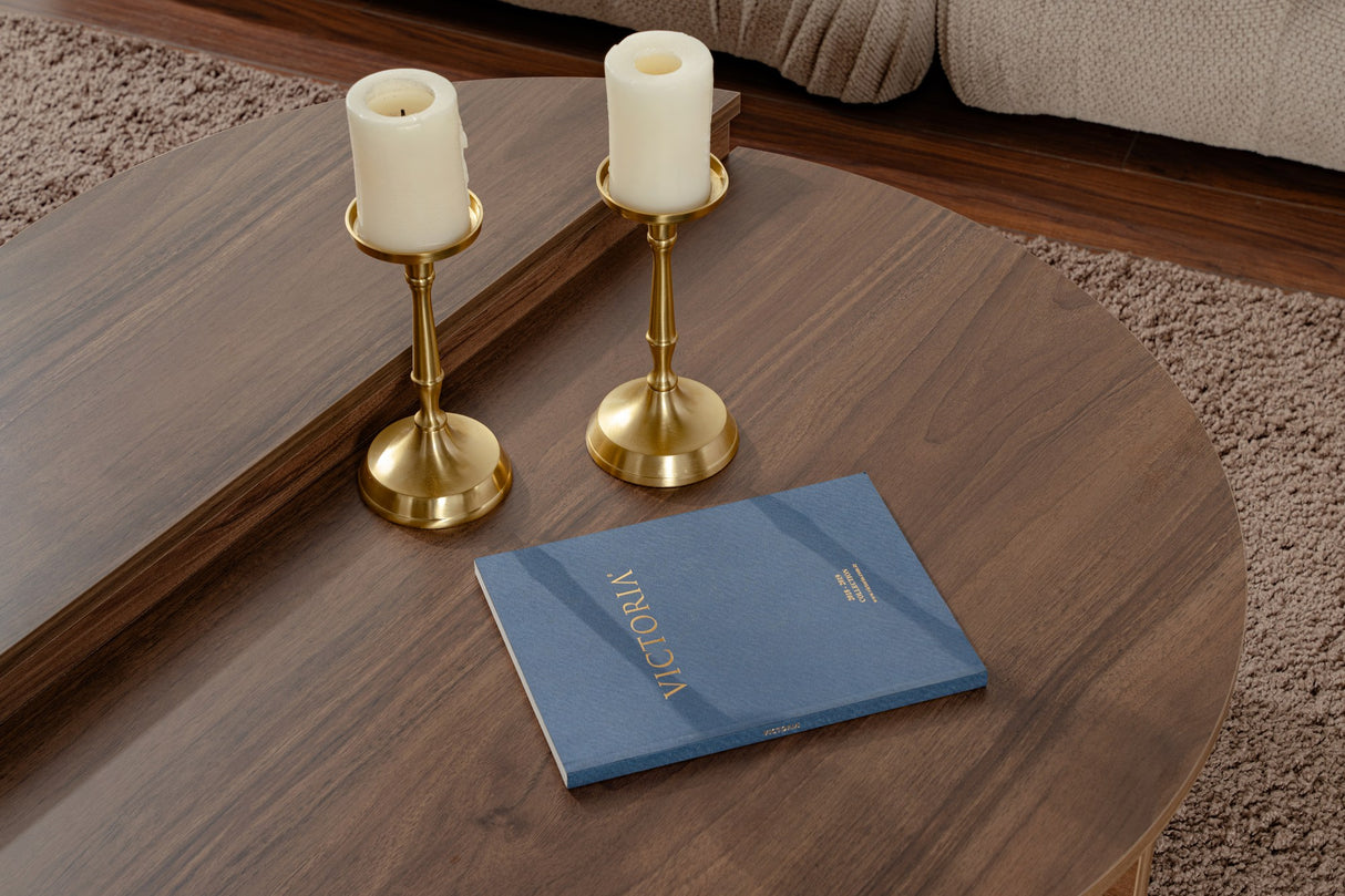 Round Coffee Table 85 cm Natural Walnut Melamine Orin