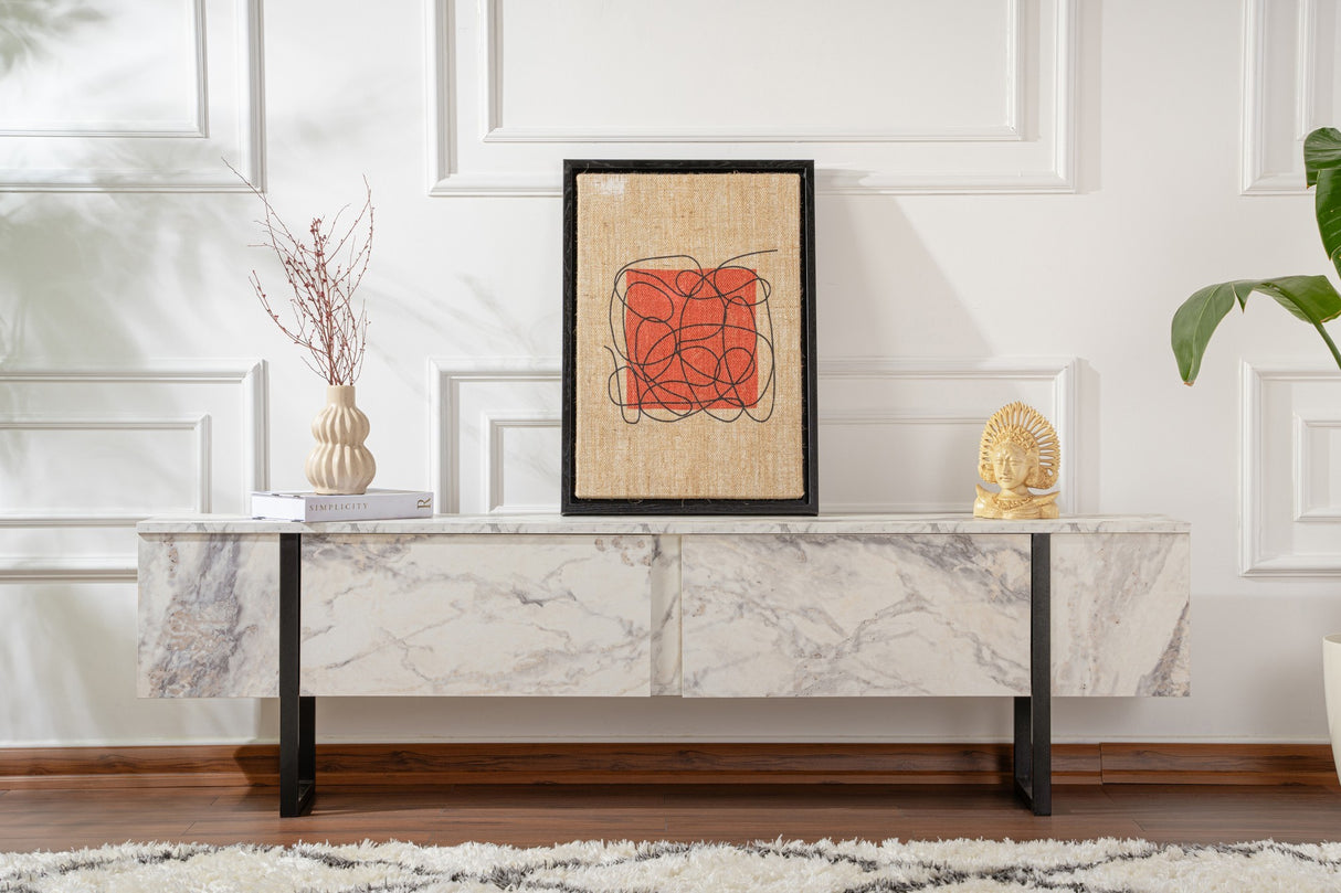 TV Cabinet Marble Melamine Black Frame Blitz 50x180x29.5 cm