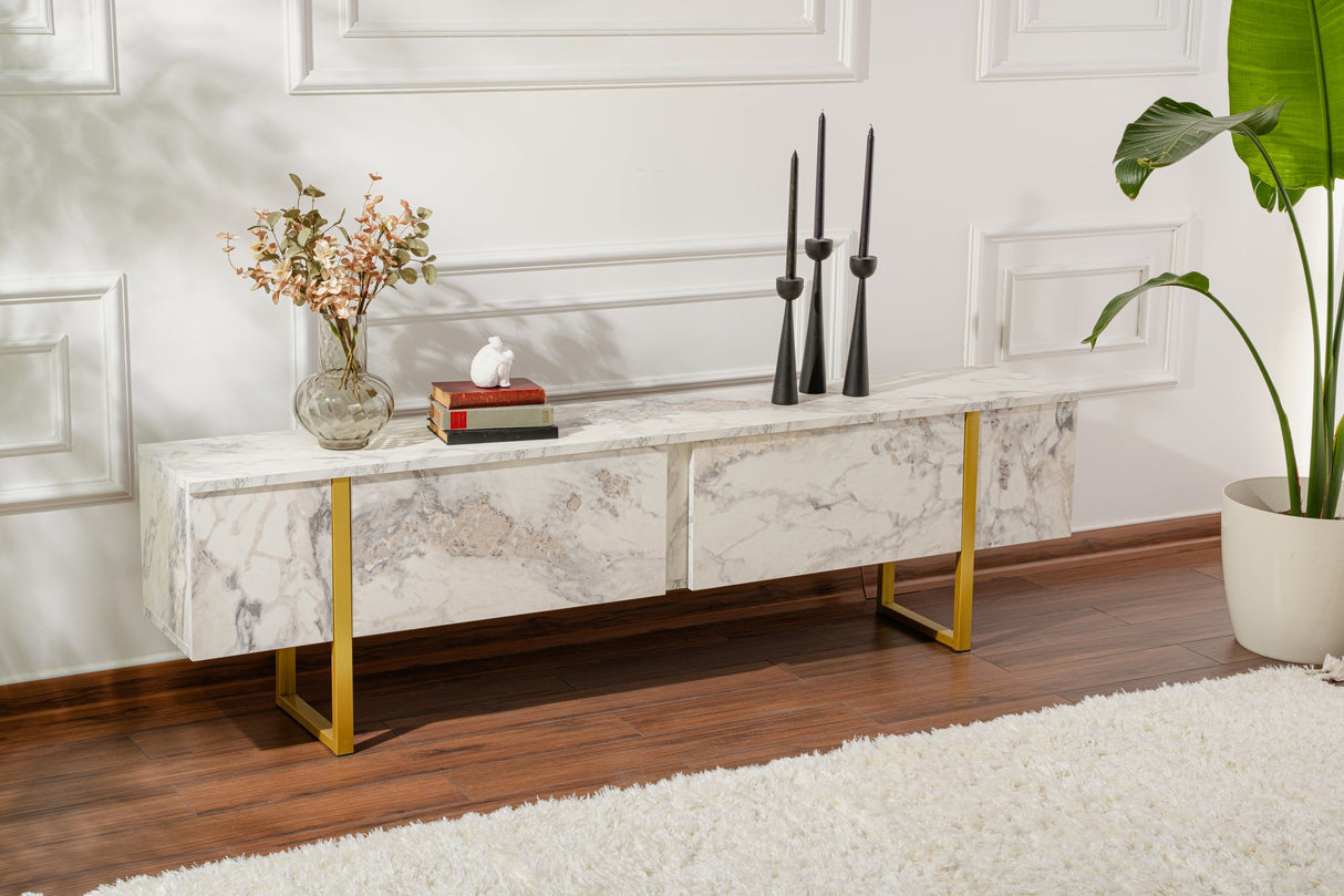 TV Cabinet Marble Melamine Golden Frame Blitz 50x180x29.5 cm