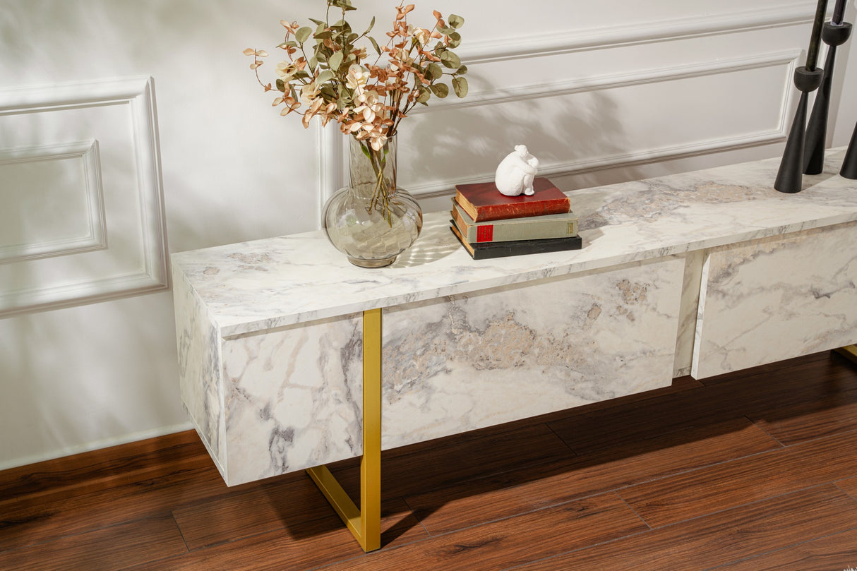 TV Cabinet Marble Melamine Golden Frame Blitz 50x180x29.5 cm