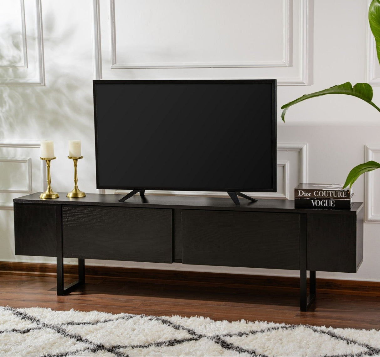 TV Cabinet Black Melamine Blitz 50x180x29.5 cm