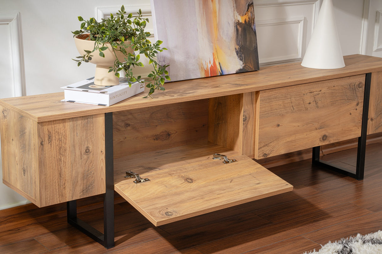 TV Cabinet Natural Melamine Black Frame Blitz 50x180x29.5 cm