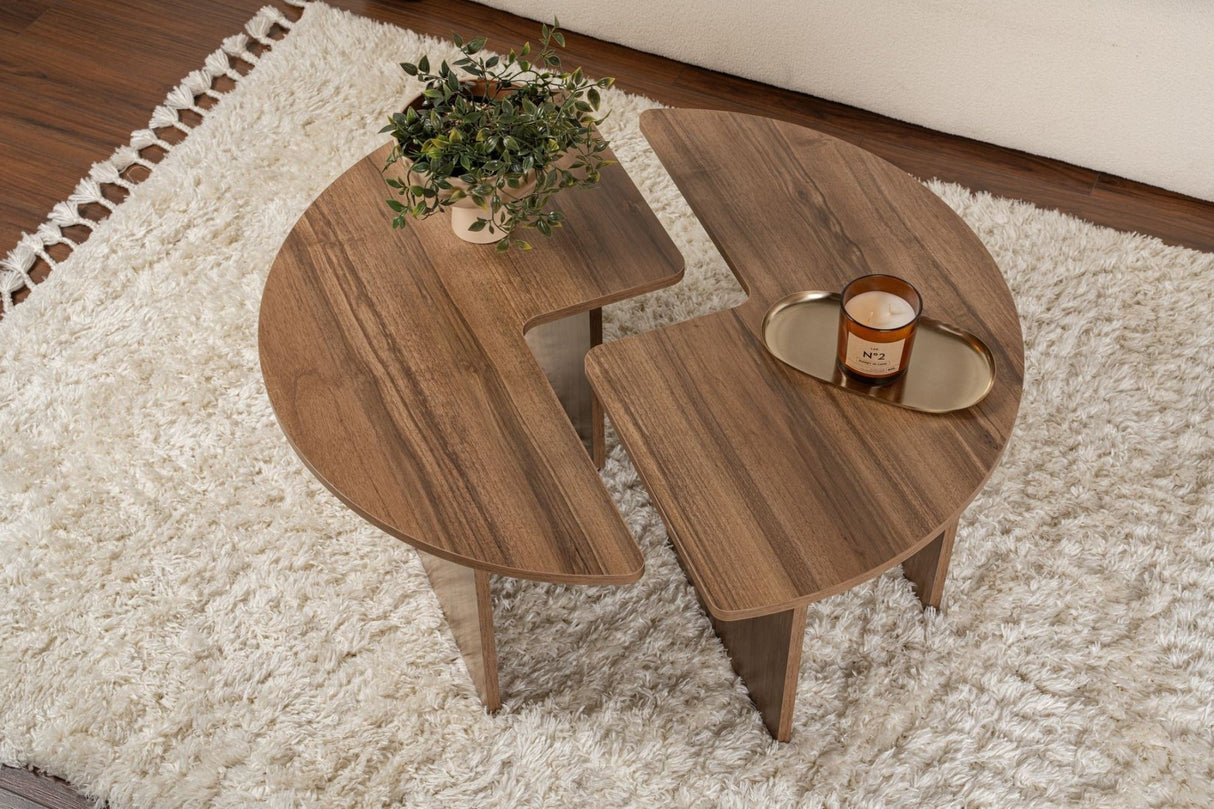 Round Coffee Table Moari Walnut Melamine 90 cm