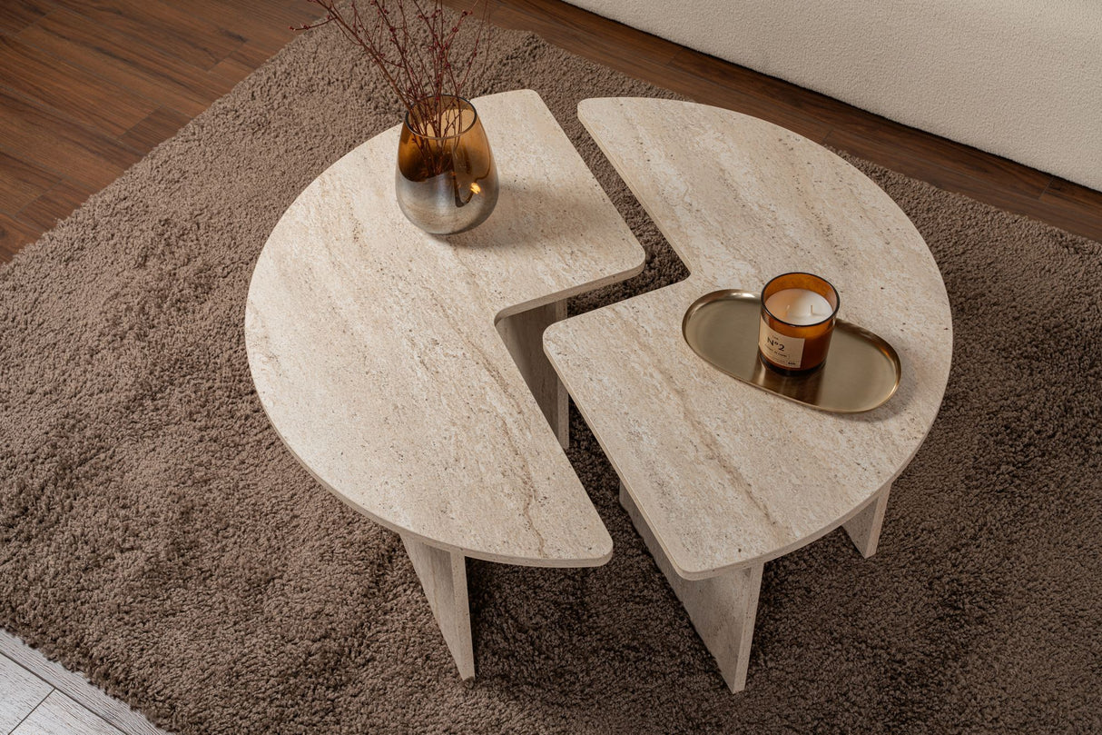 Coffee Table Set of 2 Travertine Maira - Melamine