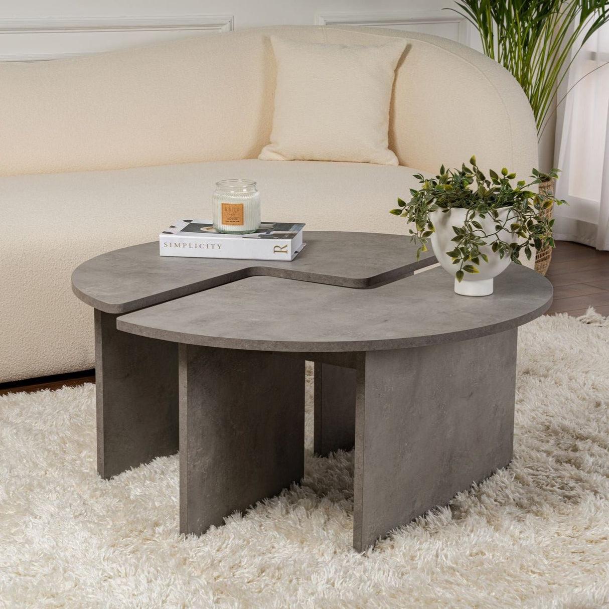 Round Coffee Table Moari Concrete Look Gray Melamine 90 cm