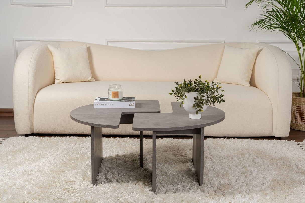 Round Coffee Table Moari Concrete Look Gray Melamine 90 cm