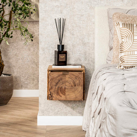 Floating Nightstand Acacia Wood Nova with 1 Drawer - 30x25x29 cm