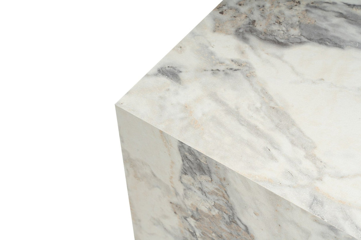 Modern Side Table Set of 2 Cube Square Marble Look - 40x40x40/45