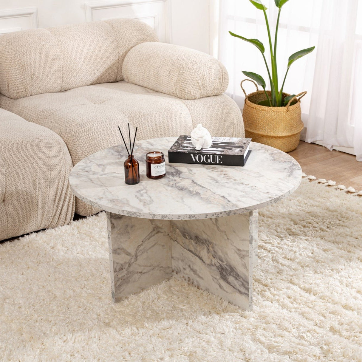 Round Coffee Table Armo Marble Look 80 cm