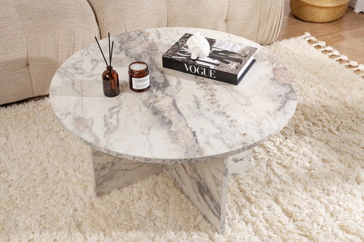 Round Coffee Table Armo Marble Look 80 cm