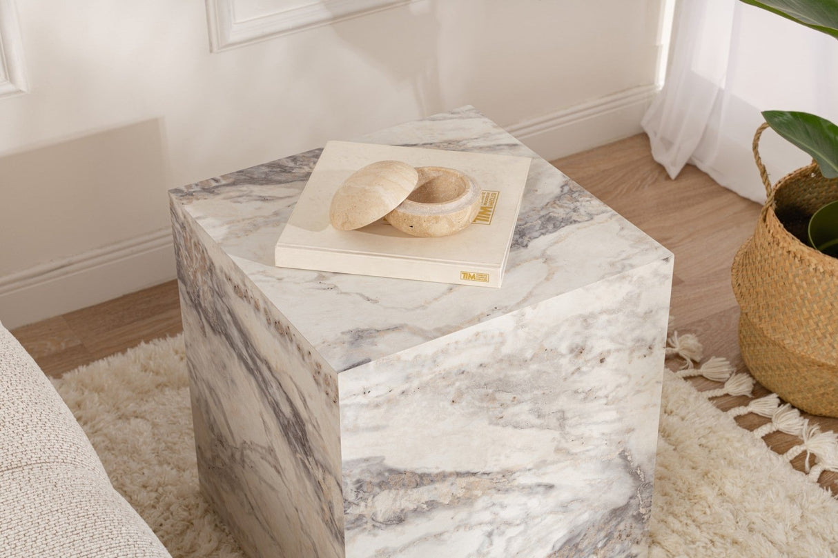Modern Side Table Cube Square Marble Look - 45x45x50 cm