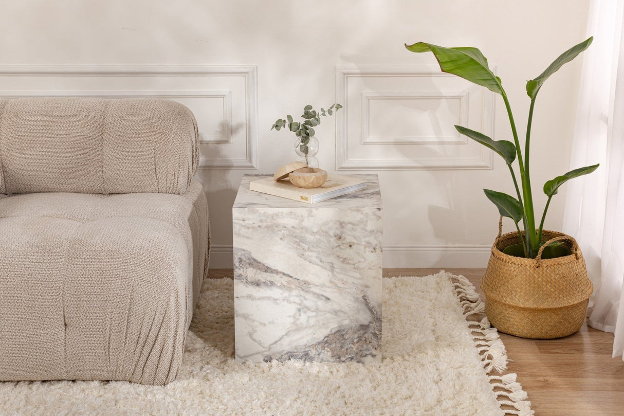 Modern Side Table Cube Square Marble Look - 45x45x50 cm