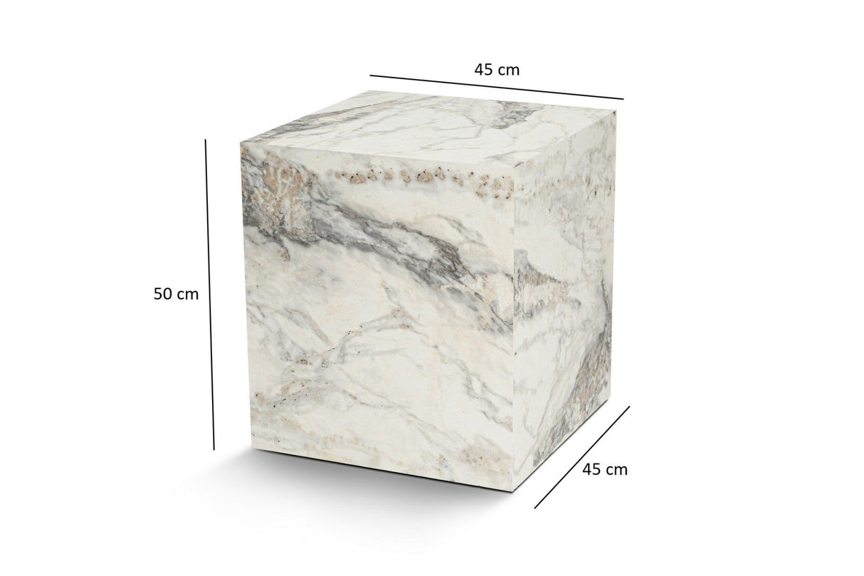 Modern Side Table Cube Square Marble Look - 45x45x50 cm