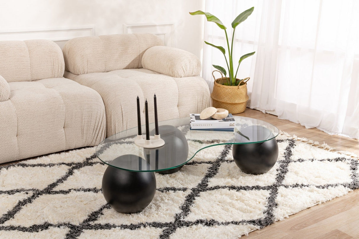Coffee Table Kidney Shape Organic - Glass - Black Frame 120x70 cm