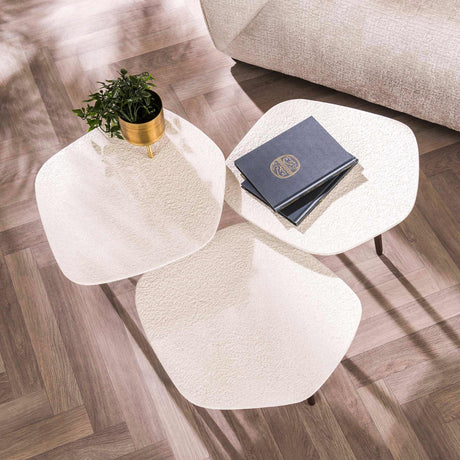 Coffee Table Set of 3 Sylas Pentagonal White Marble Composite - Bronze Frame