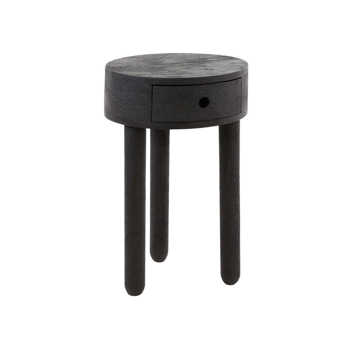 Round Bedside Table Davey Black Acacia Wood 1 drawer