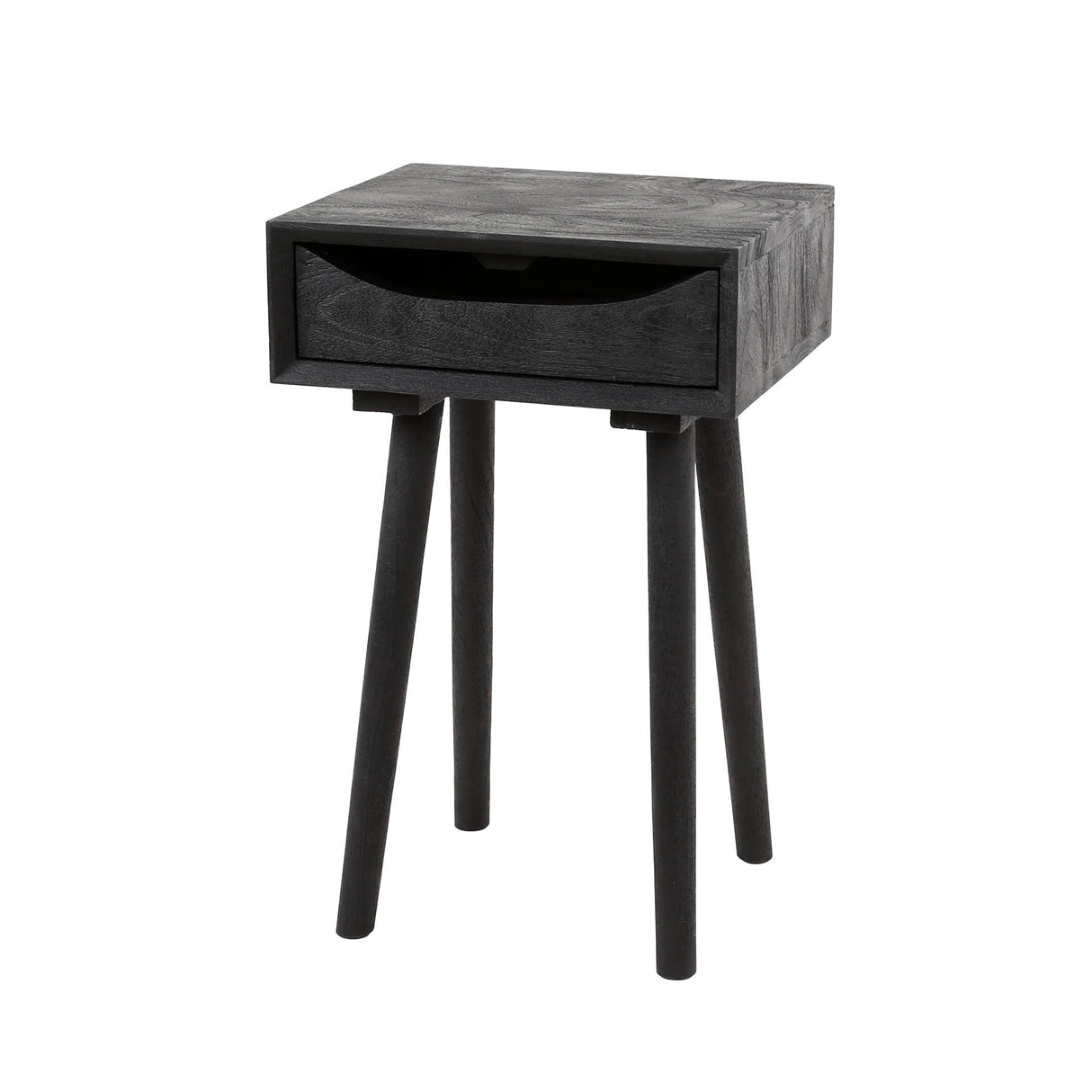 Nightstand Davey Black Acacia Wood with Drawer and Notch