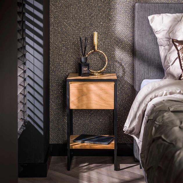 XS Nightstand Milo Acacia Wood Metal 1 Drawer