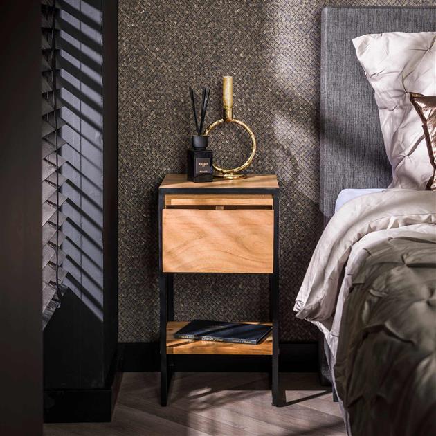 XS Nightstand Milo Acacia Wood Metal 1 Drawer