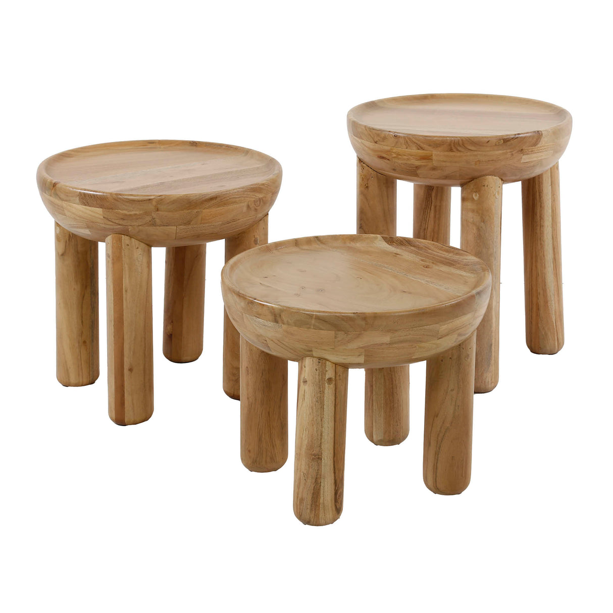 Round coffee table set of 3 Rex Solid Acacia Wood