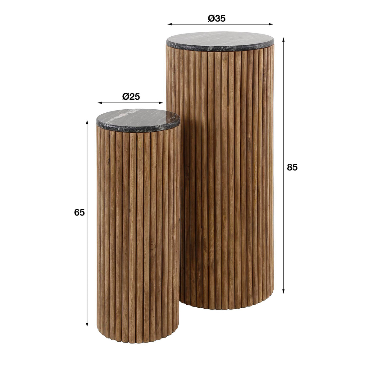 Flower columns set of 2 Louis mango wood black marble Ø35-Ø25 cm