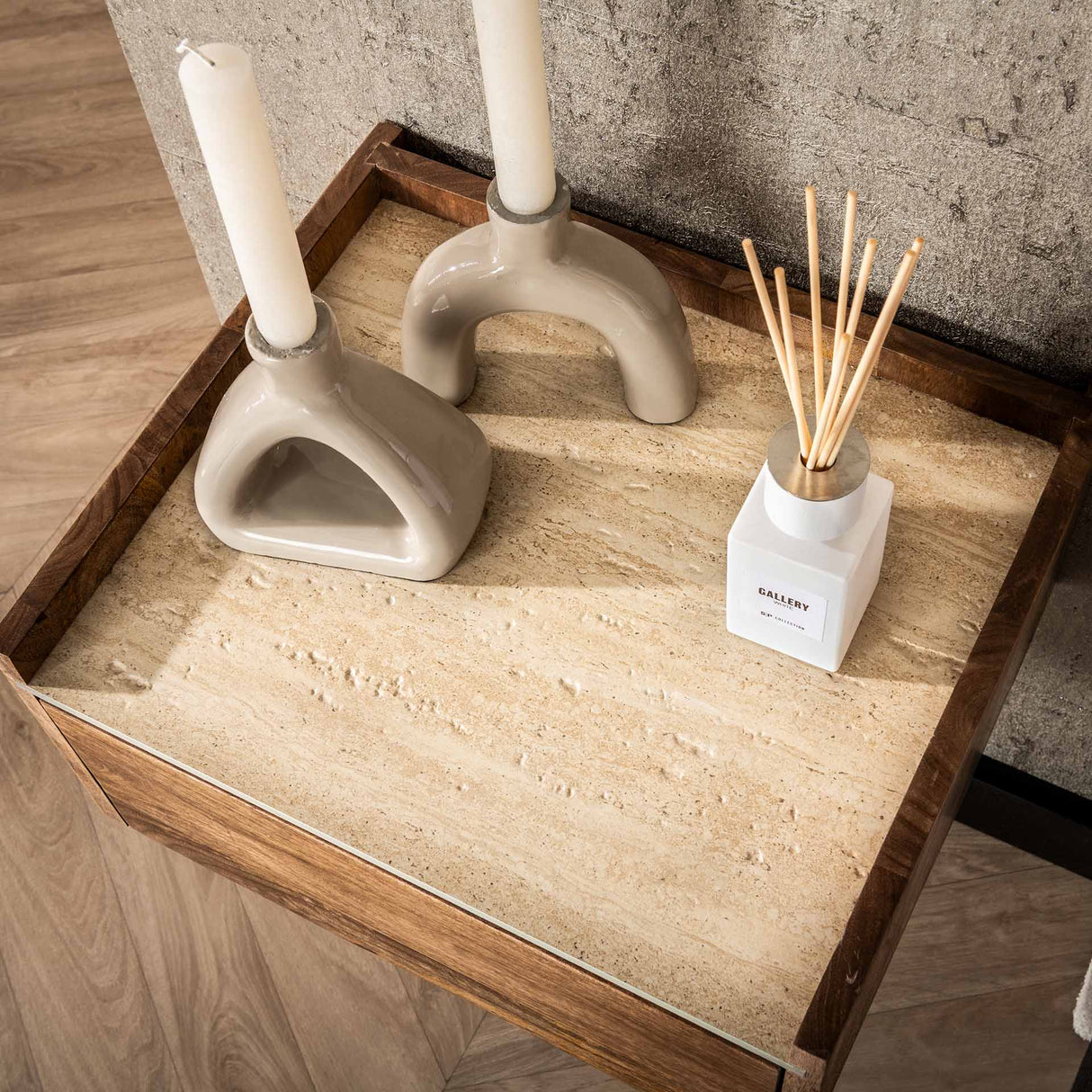 Orto Wall-Mounted Nightstand 1 Drawer Mango wood Ceramic