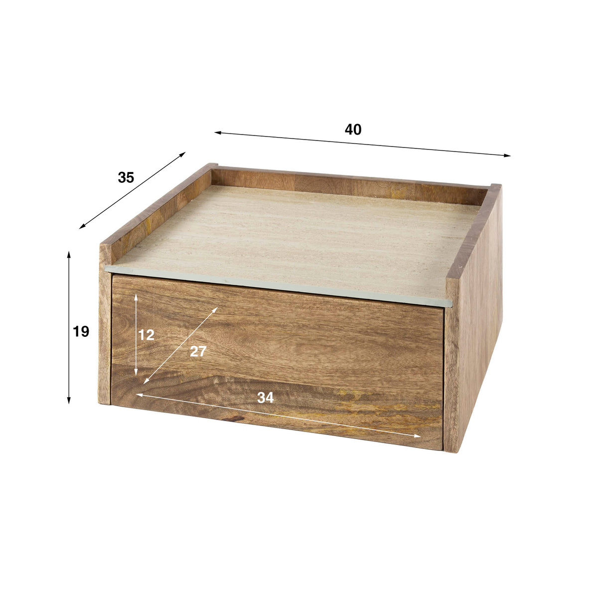 Orto Wall-Mounted Nightstand 1 Drawer Mango wood Ceramic