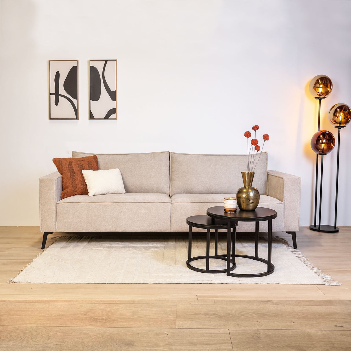 3-seater loose thick back cushions gray chenille Yara