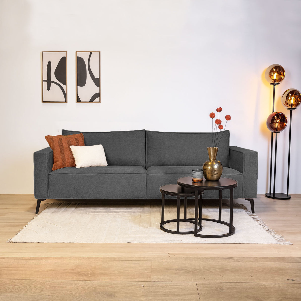 3-seater loose thick back cushions anthracite chenille Yara