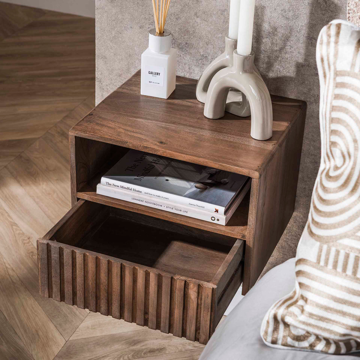 Floating Nightstand Acacia Drift Brown – 1 Drawer