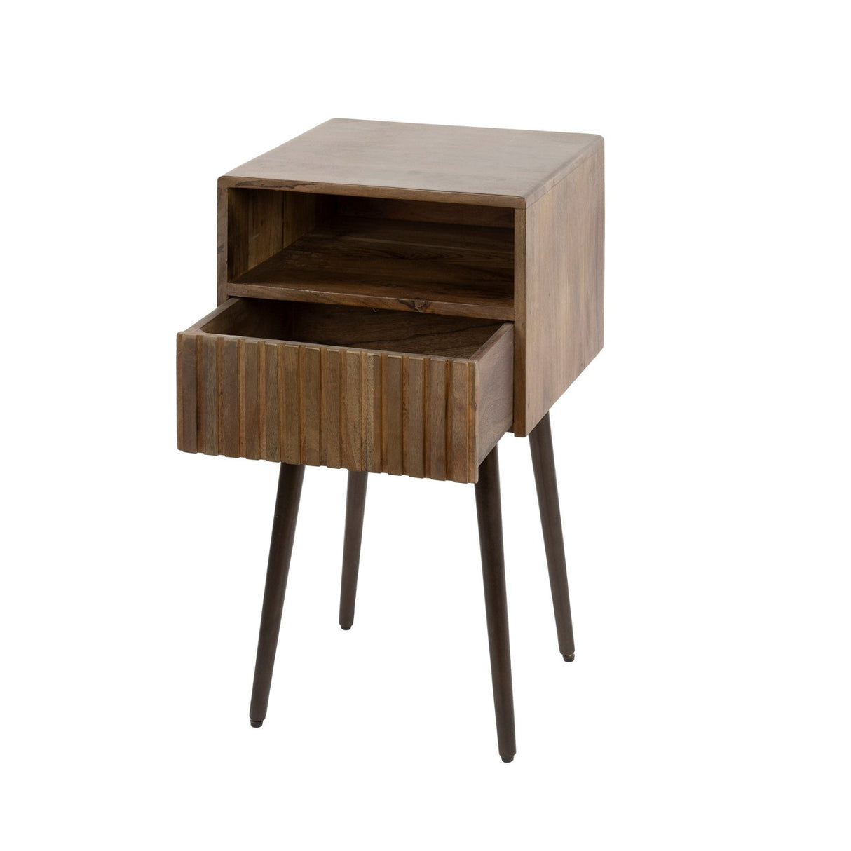Nightstand Dex Acacia Wood Drift Brown - 1 Drawer