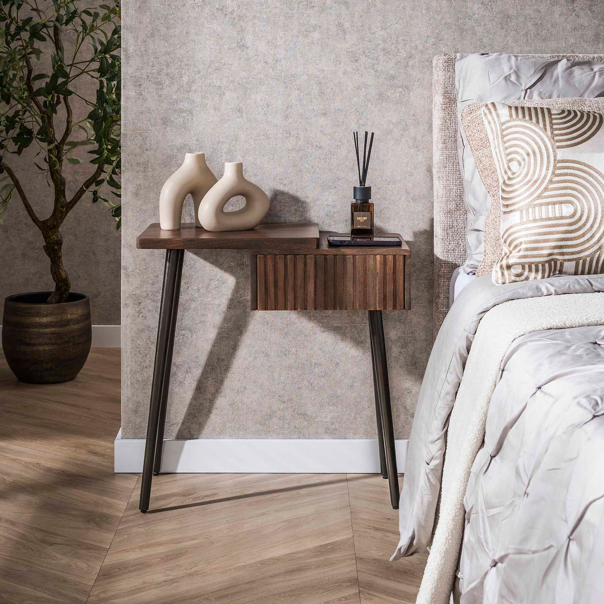 Nightstand Jax Left - Acacia Wood Drift Brown - 1 Drawer