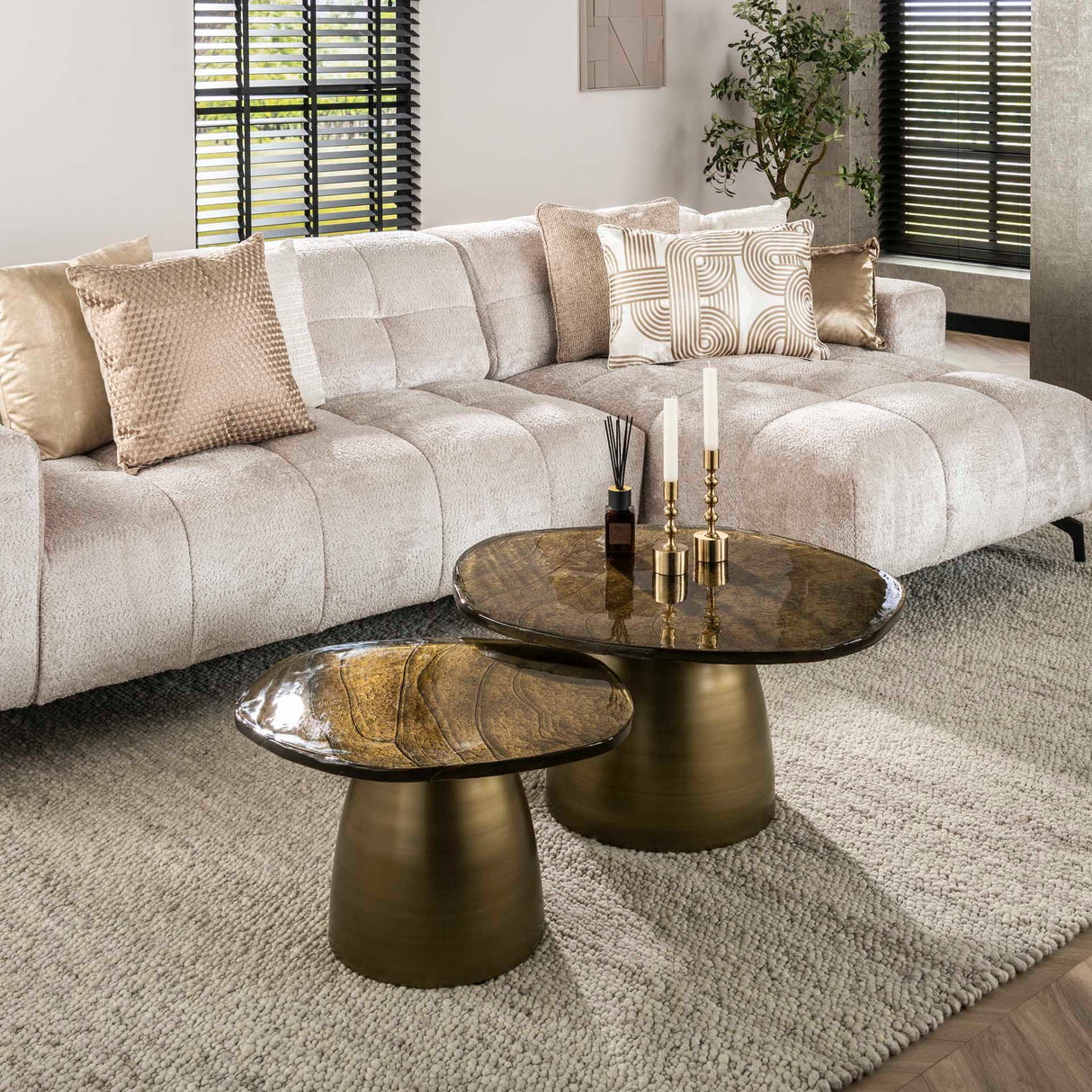 Coffee Table Set Aurelia – Antique Gold – Set of 2