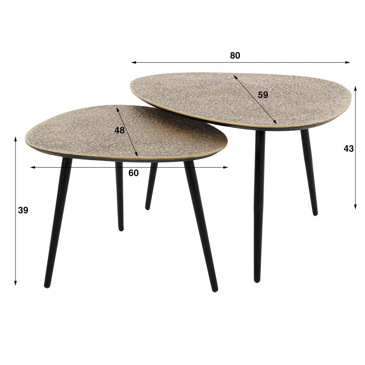 Coffee table set 2 Betty Triangular Metal Gold